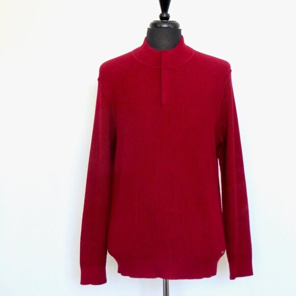 NEW! Tommy Bahama 1/4 Zip Waffle Knit Sweater Cashmere Blend Burgundy Red SZ L - Picture 1 of 8
